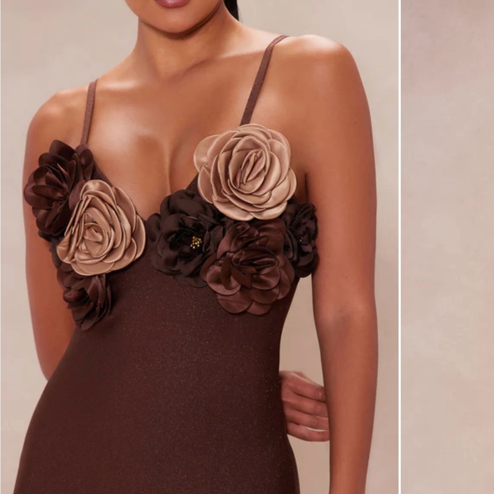 Fashion Nova Brown Floral Midi Dress - Picture 2 of 3